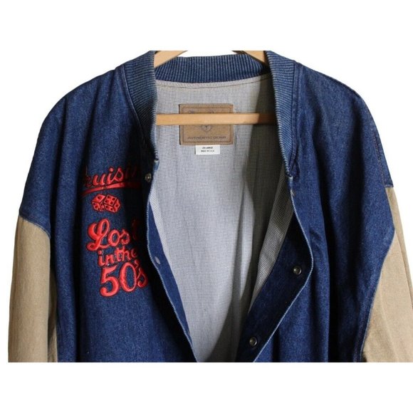 Three Rivers Authentic Denim Jacket 2XL Lost In The 50s Logo Made in USA Vintage - Picture 5 of 10